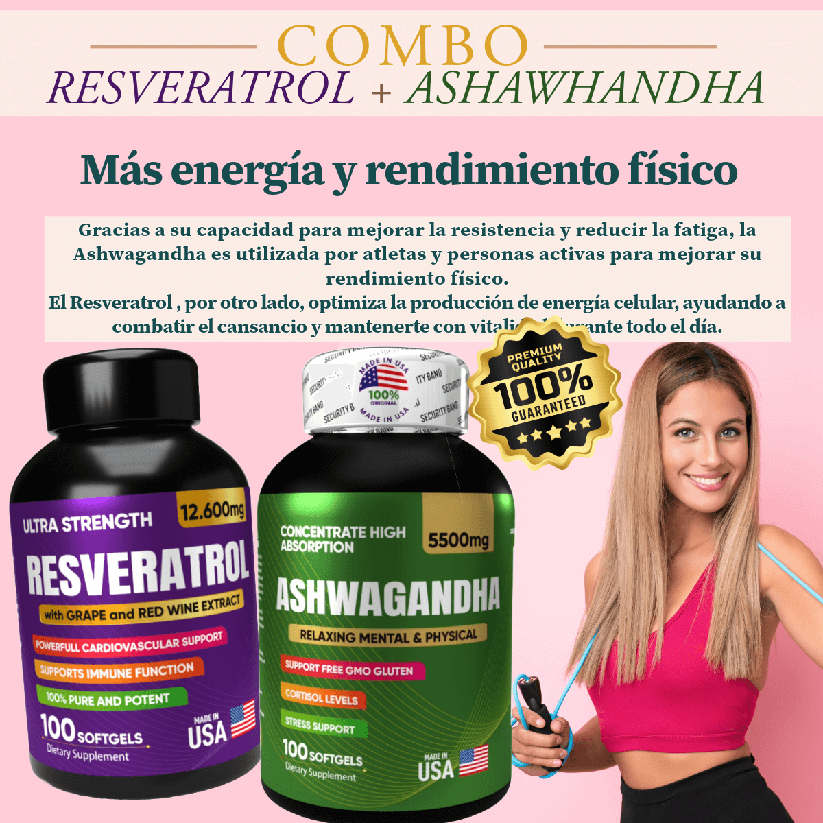 Combo Resveratrol + Ashwagandha para Energía, Longevidad y Bienestar - nutrybelleze