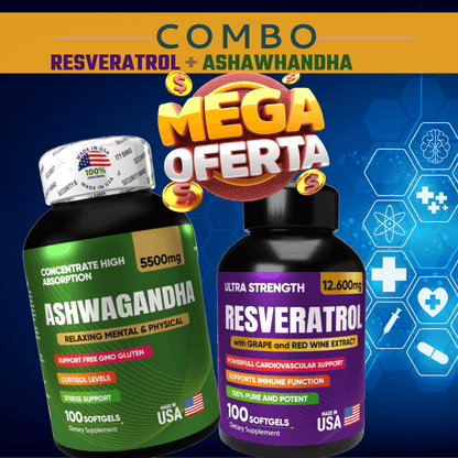Combo Resveratrol + Ashwagandha para Energía, Longevidad y Bienestar - nutrybelleze
