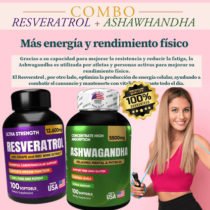 Combo Resveratrol + Ashwagandha para Energía, Longevidad y Bienestar - nutrybelleze
